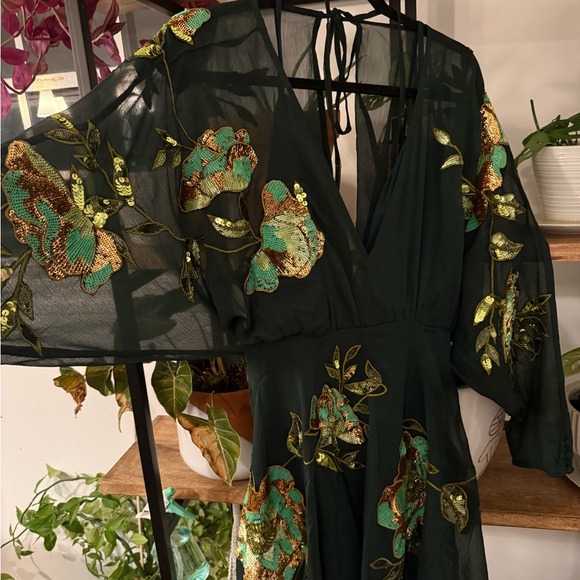 Nordstrom cocktail mini dress emerald green with sequins - Picture 4 of 4